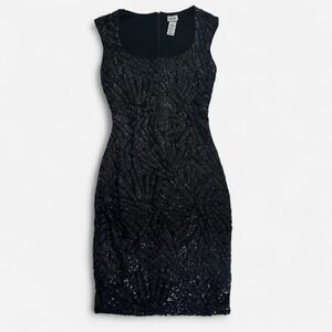 Cache Black sequin bodycon dress with square neckline and zipper back